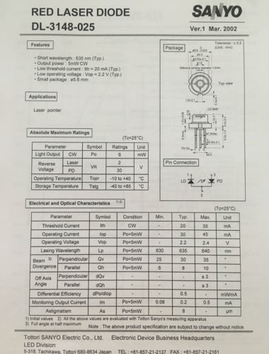 Sanyo Red Laser Diode DL-3148-025 5x= 15€